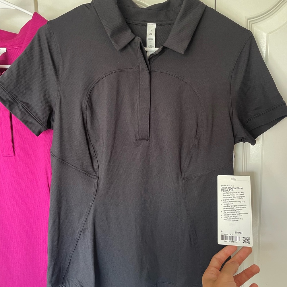 Lot of 2 Lululemon Quick-Dry Short-Sleeve Tennis Polo Shirt Size 8 Black